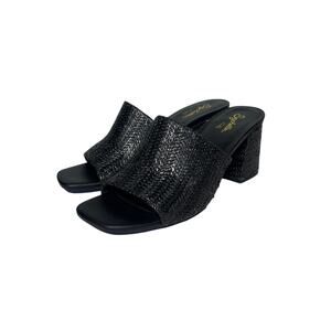 ANTHROPOLOGIE SEYCHELLES Women’s Adapt Black Raffia Block Heel Slide 9